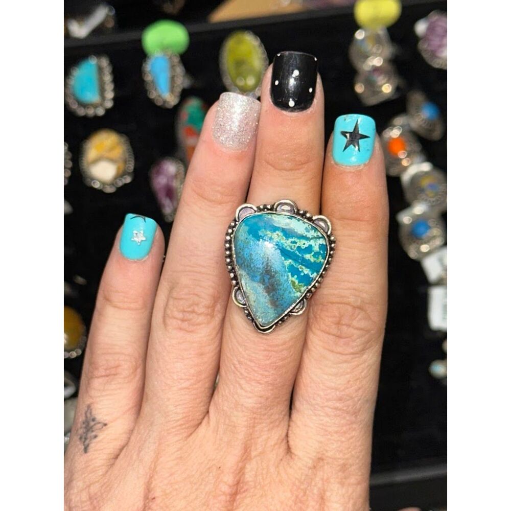 Sea Sediment Jasper Sterling Silver Overlay Ring Size 7